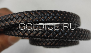 Шнур для браслетов из экокожи черный с коричневой прострочкой 12мм / 250 мм
