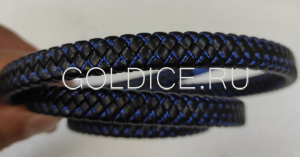 Шнур для браслетов из экокожи черный с синей прострочкой 12мм / 250 мм